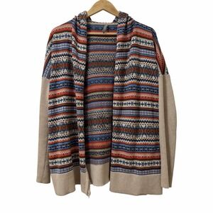 Hanna Andersson Fair Isle Open Front Fringe Hooded Cardigan Size S Boho Hippie